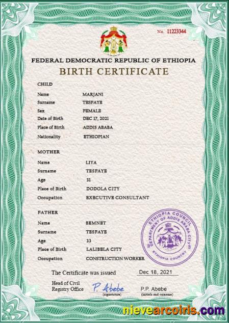 Ethiopia birth certificate